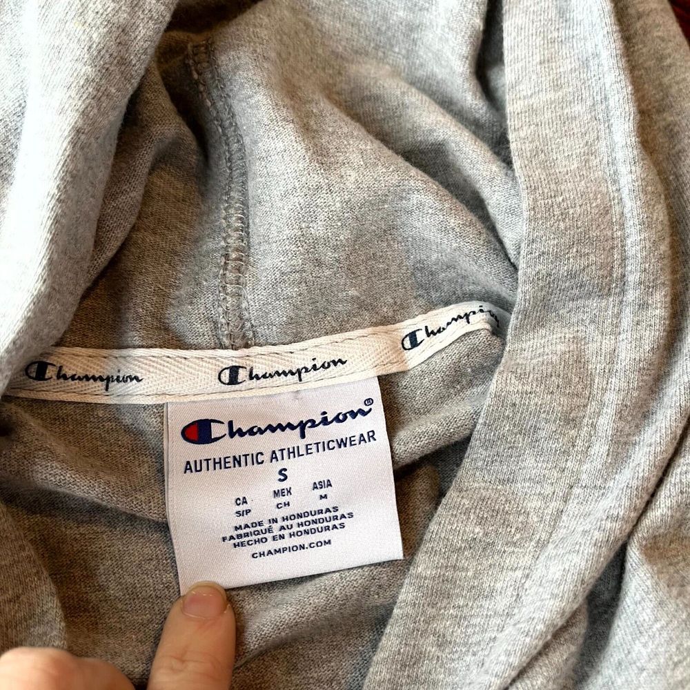 Champion Hoodie Women Small Gray Cotton Logo Kangaroo Pockets Side Slit Pullover - Picture 6 of 10